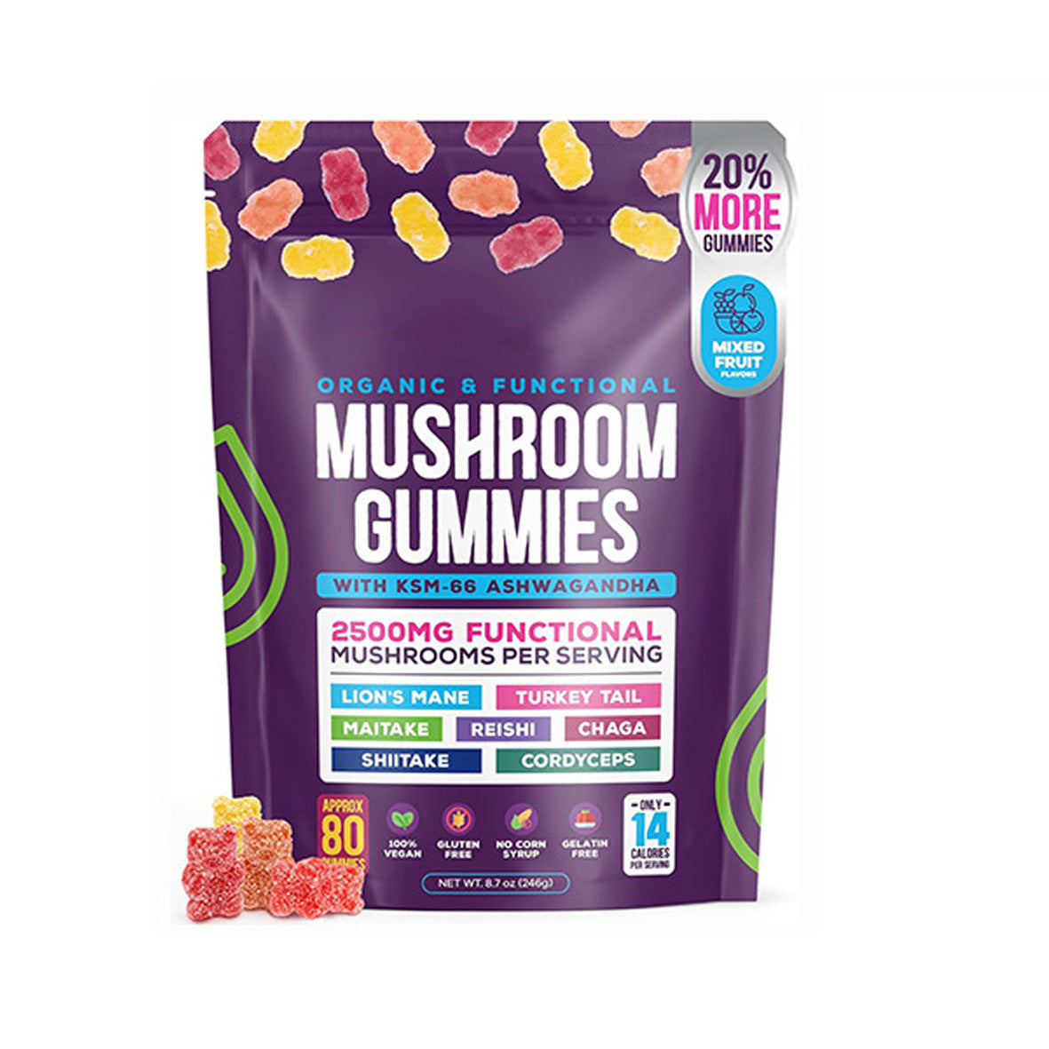 Lion's Mane Mushroom Coffee Gummies Sugar-Free Organic